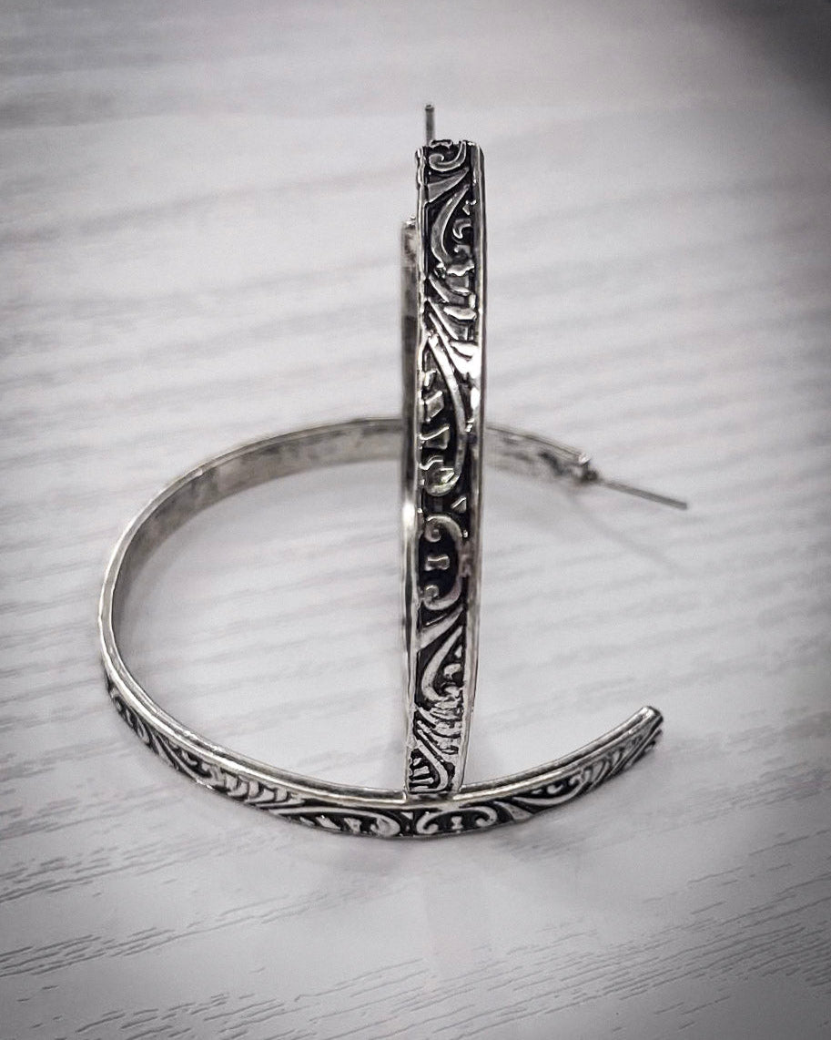 Folk Tooled Hoop Fashion Earrings