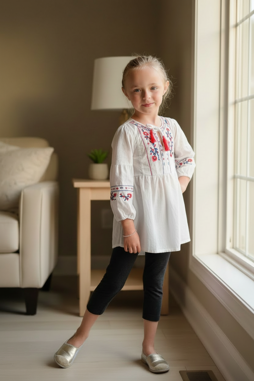 Girls Boho Embroidered Dress Tunic | Cotton Blend Boutique Dress