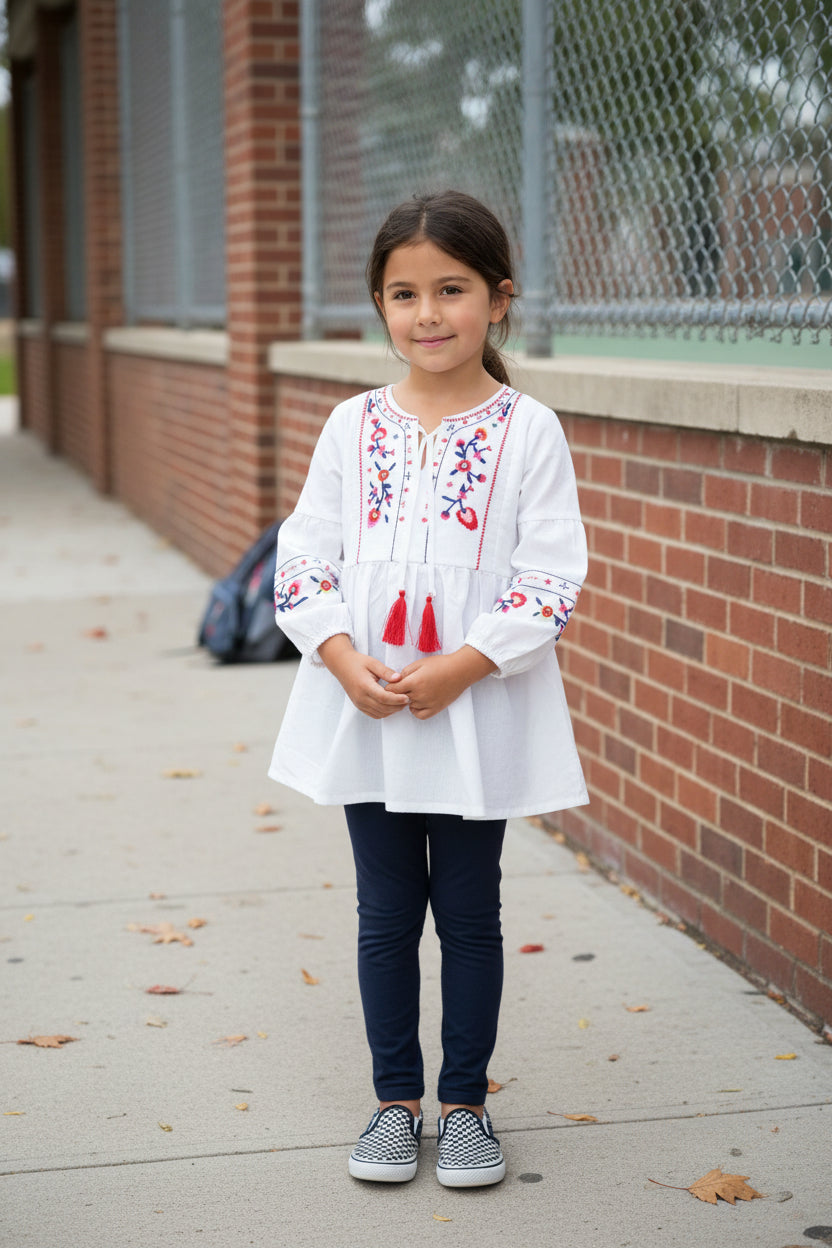 Girls Boho Embroidered Dress Tunic | Cotton Blend Boutique Dress
