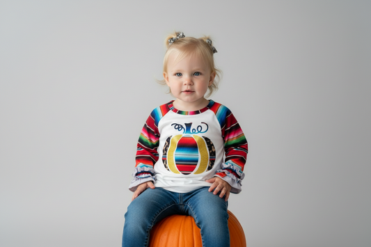 Girls Fall Pumpkin Shirt: Serape Cheetah Print Ruffle Sleeve Top