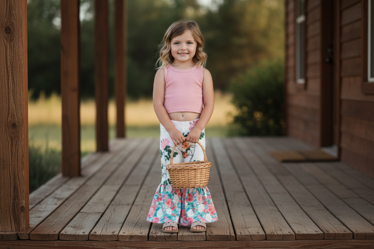 Girls Floral Bell Bottom Pants | Wildflower Retro Flares