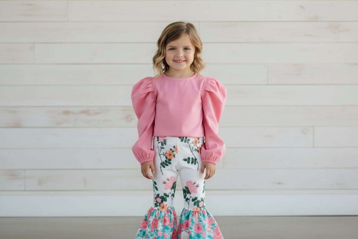 Girls Floral Bell Bottom Pants | Wildflower Retro Flares