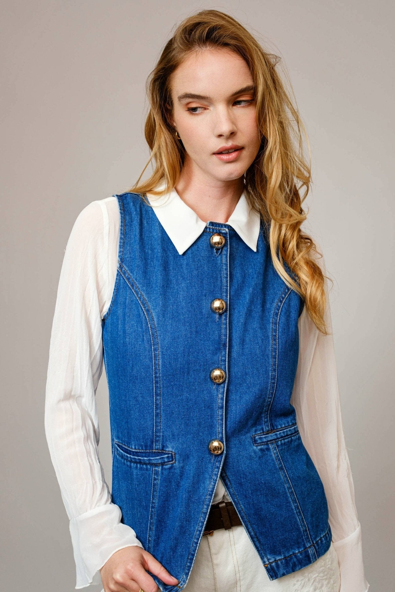Gold Rush Button Denim Vest