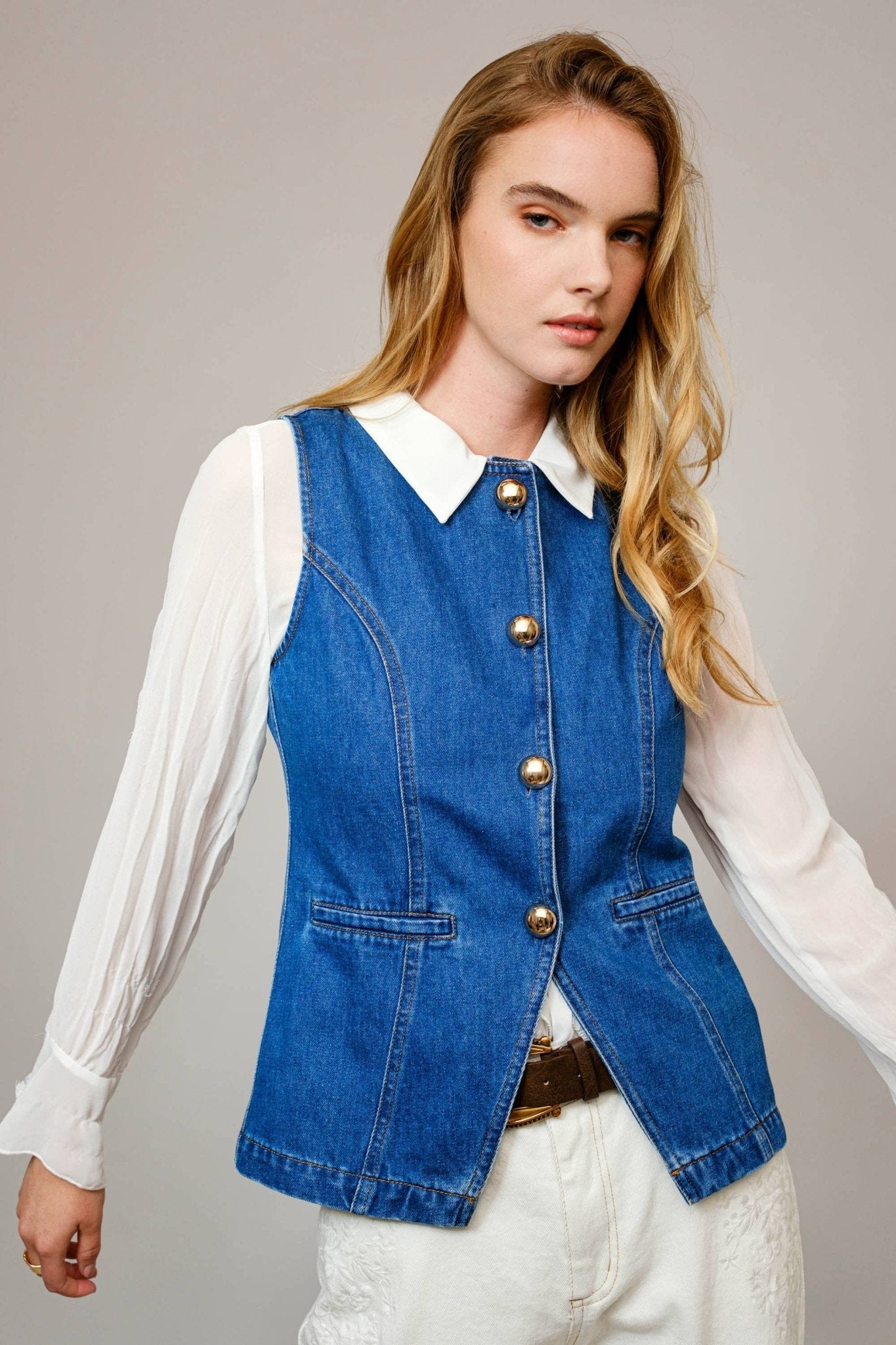 Gold Rush Button Denim Vest