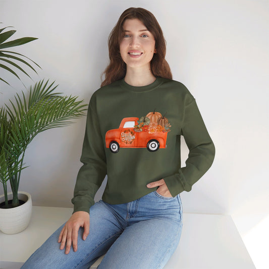 Hello Autumn Vintage Truck Fall Unisex Heavy Blend™ Crewneck Sweatshirt - SmorgeousByGina