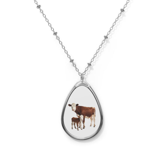 Hereford Cow Calf Pair Oval Necklace - SmorgeousByGina