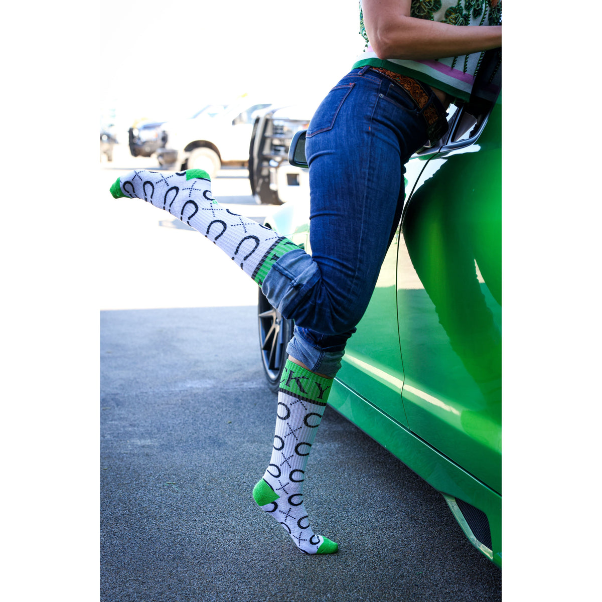 High Maintenance Cowgirl Kelly Green/ White Performance Boot Socks