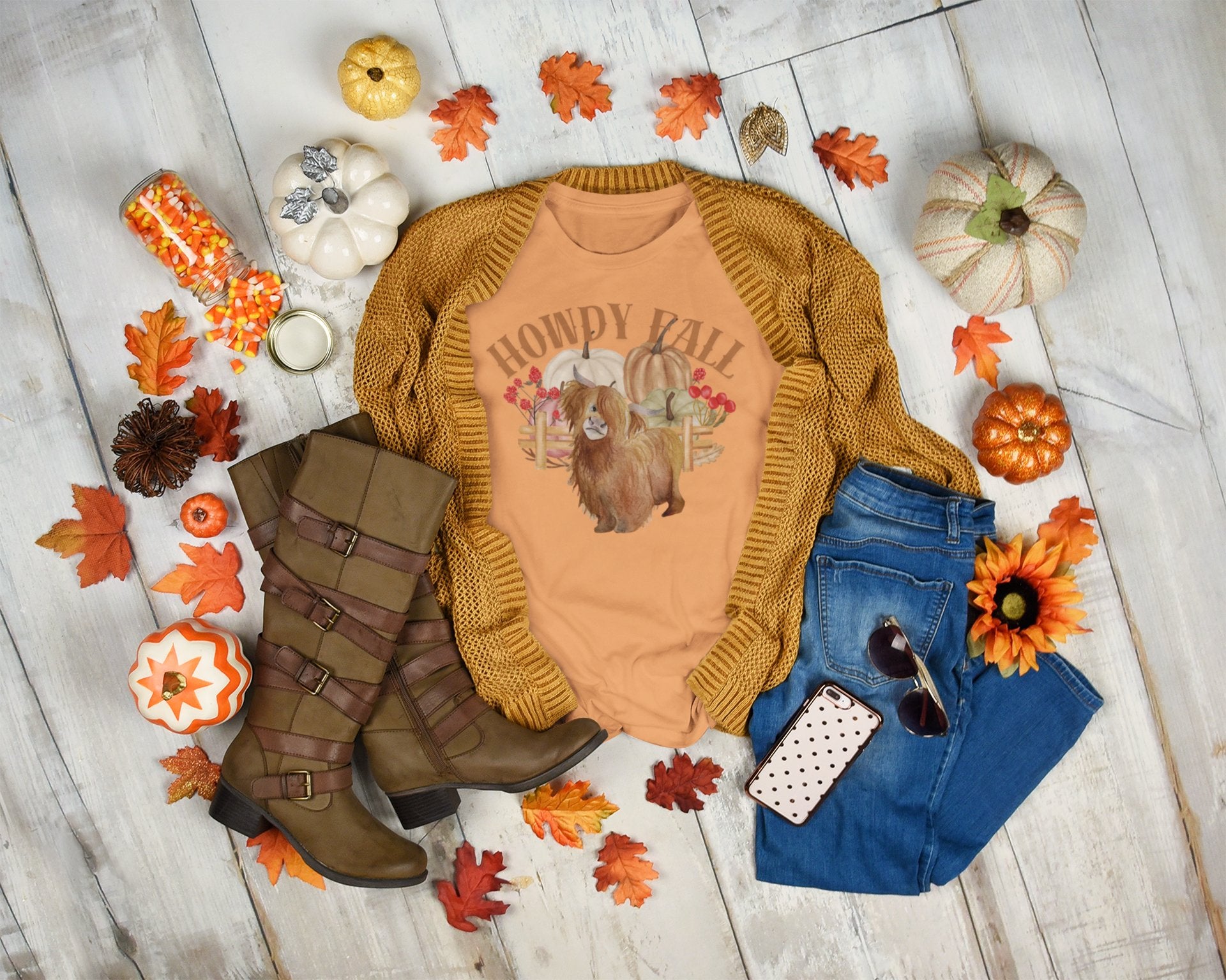 Howdy Fall Highland Cow T-Shirt - SmorgeousByGina