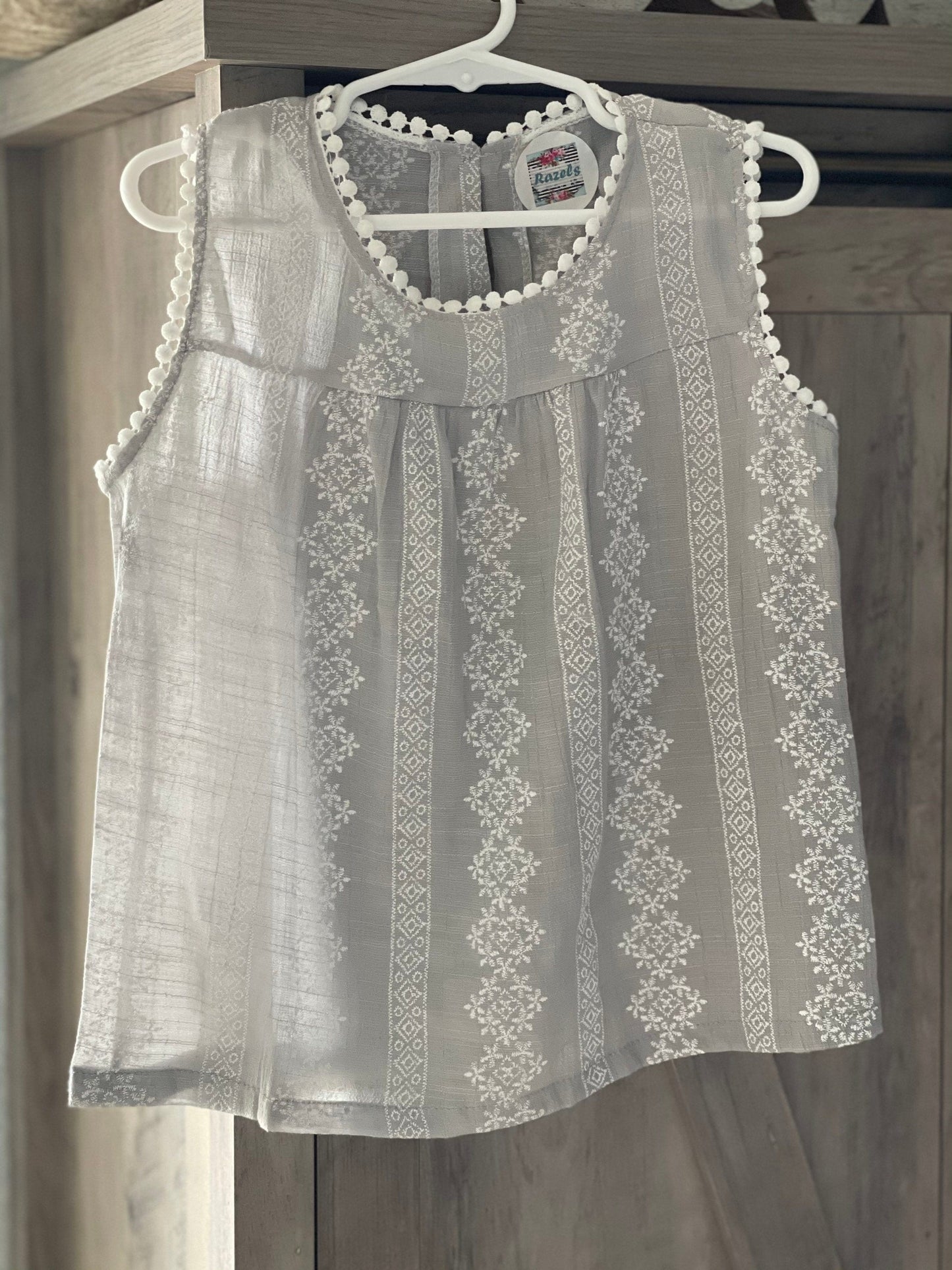 Embroidered Girls Tank Top: Light Cotton Boho Summer Shirt
