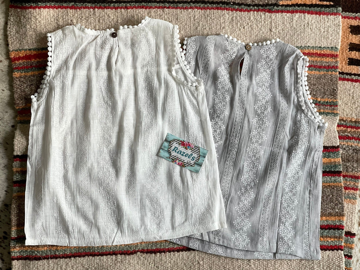 Embroidered Girls Tank Top: Light Cotton Boho Summer Shirt