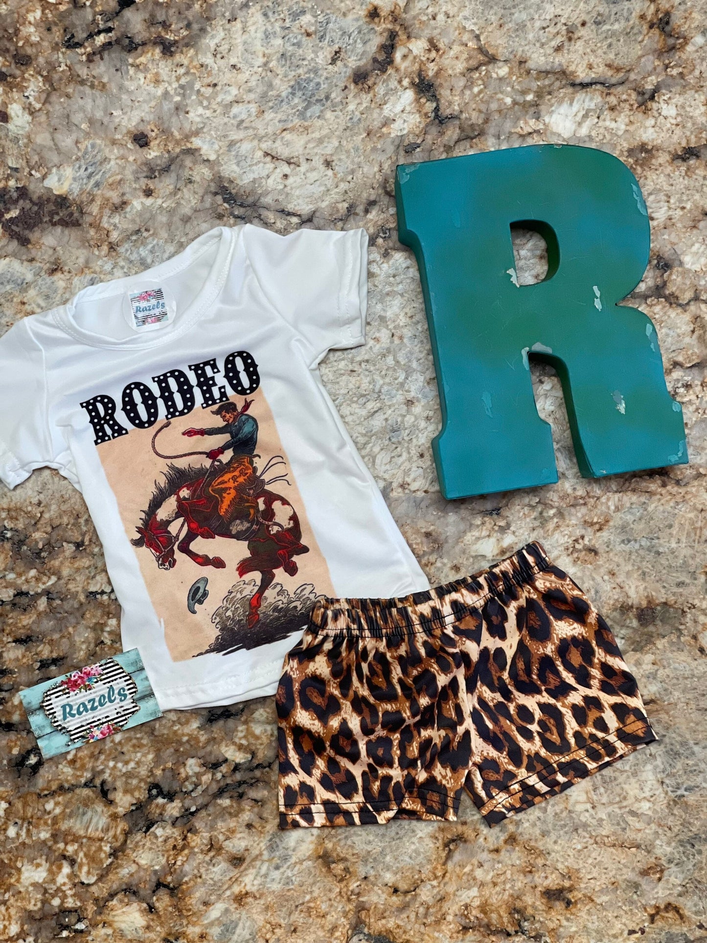 Girls' Rodeo Outfit: Bucking Bronco Shirt, Cheetah Shorts