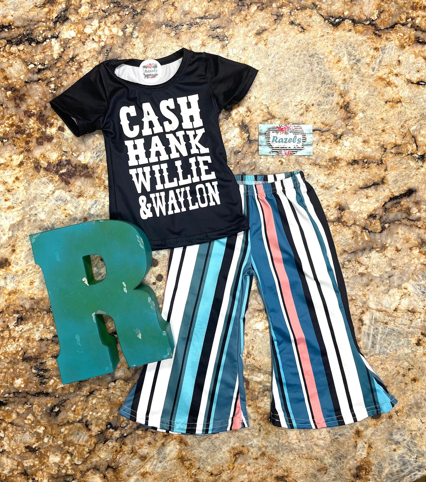 Girls' Country Music Outfit: Striped Bell Bottoms & Legends Tee