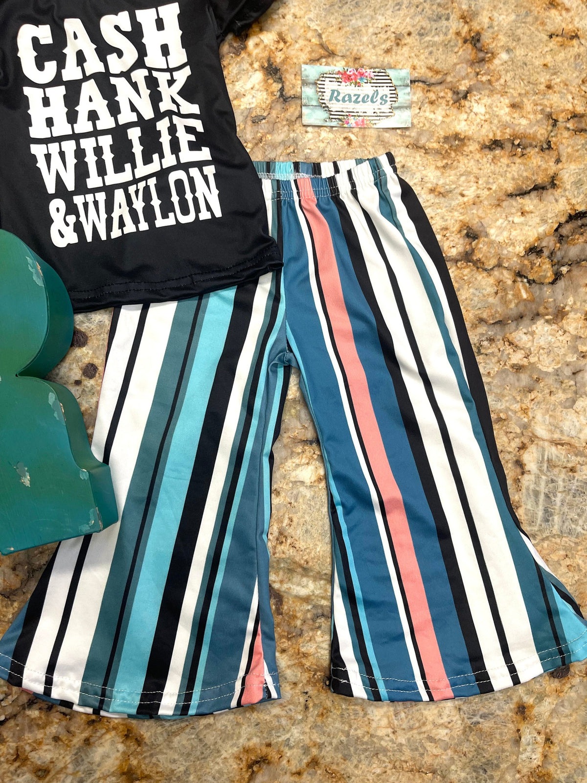Girls' Country Music Outfit: Striped Bell Bottoms & Legends Tee