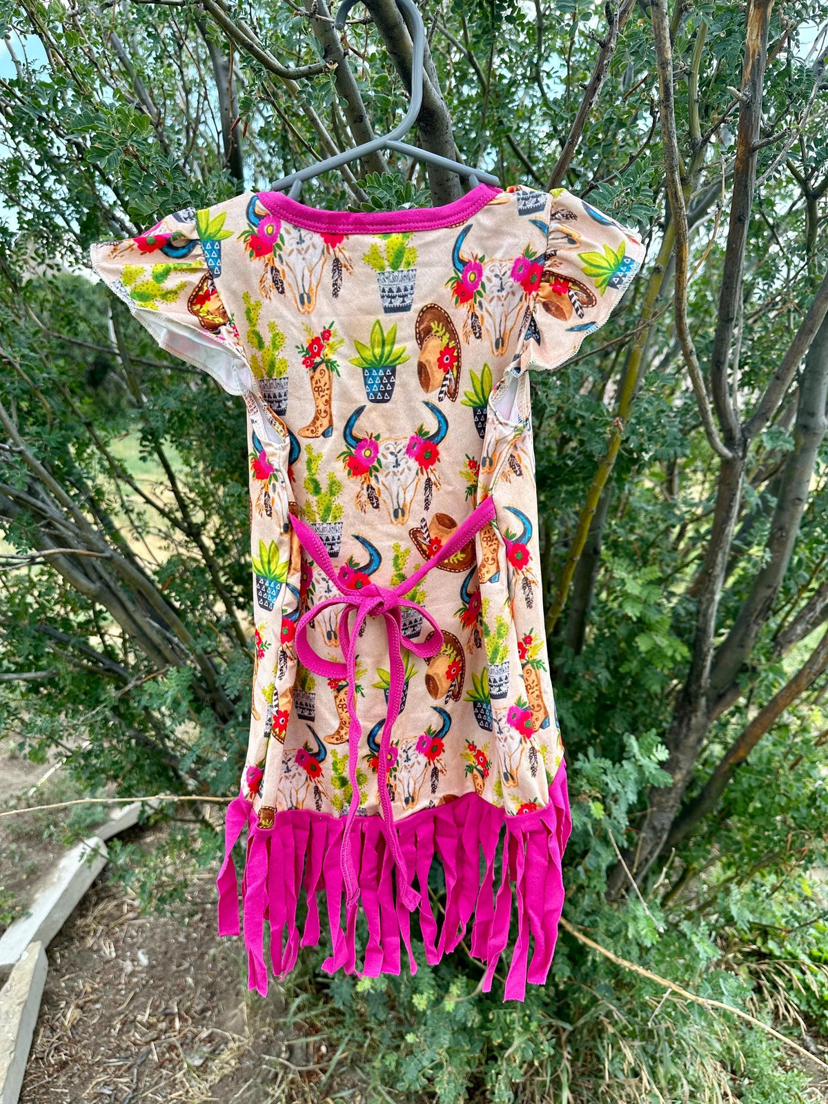 Girls Cowgirl Fringe Dress | Western Tunic Dress with Pink Fringe