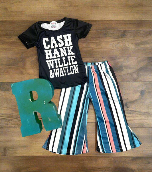 Girls' Country Music Outfit: Striped Bell Bottoms & Legends Tee