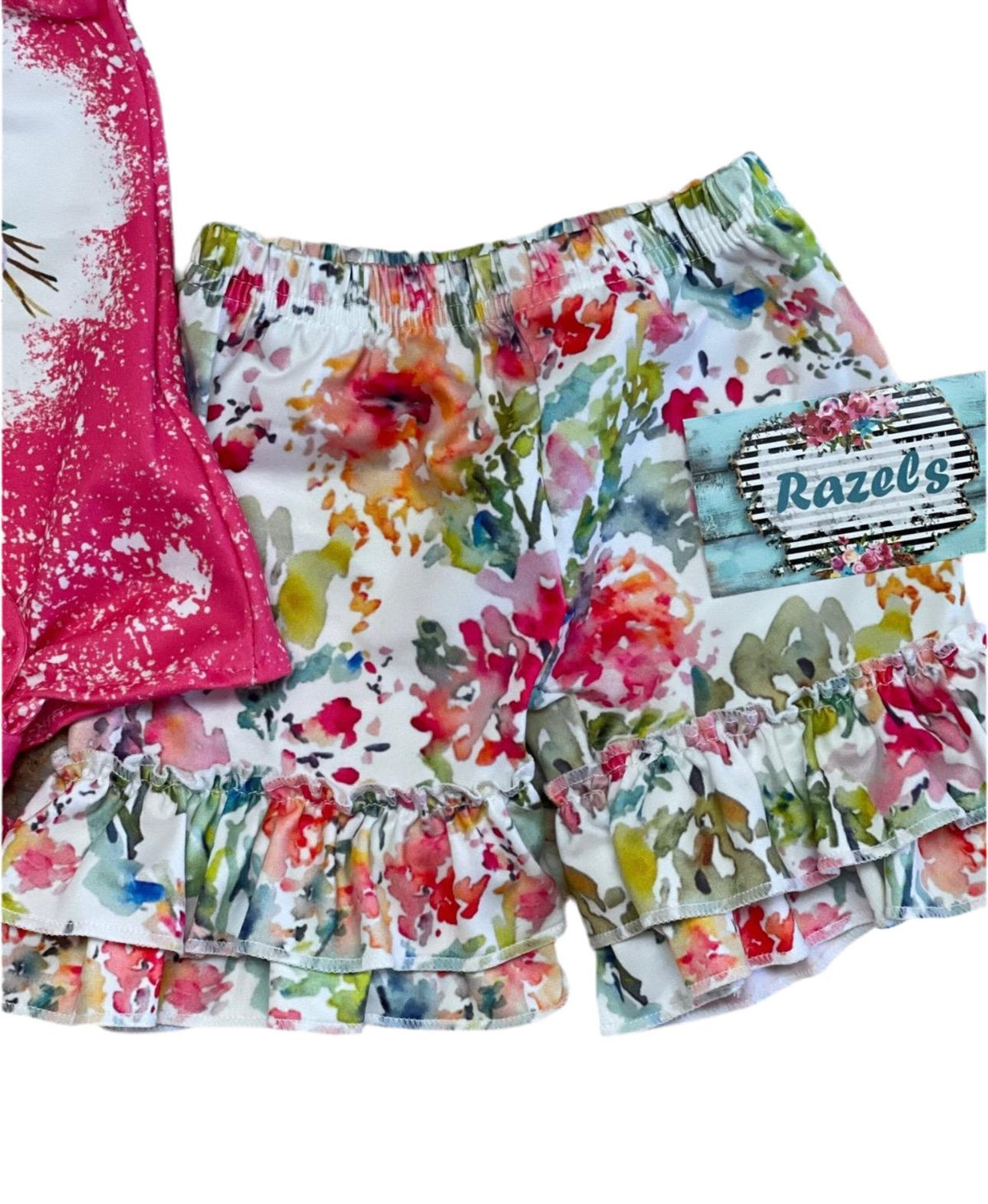 Cowgirl Boho Short Set: Floral Ruffle Shorts & Cow Skull Tee