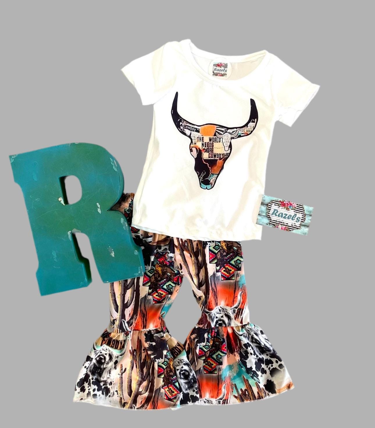 Cowgirl Bell Bottom Outfit: Cow Skull Steerhead Flare Pants