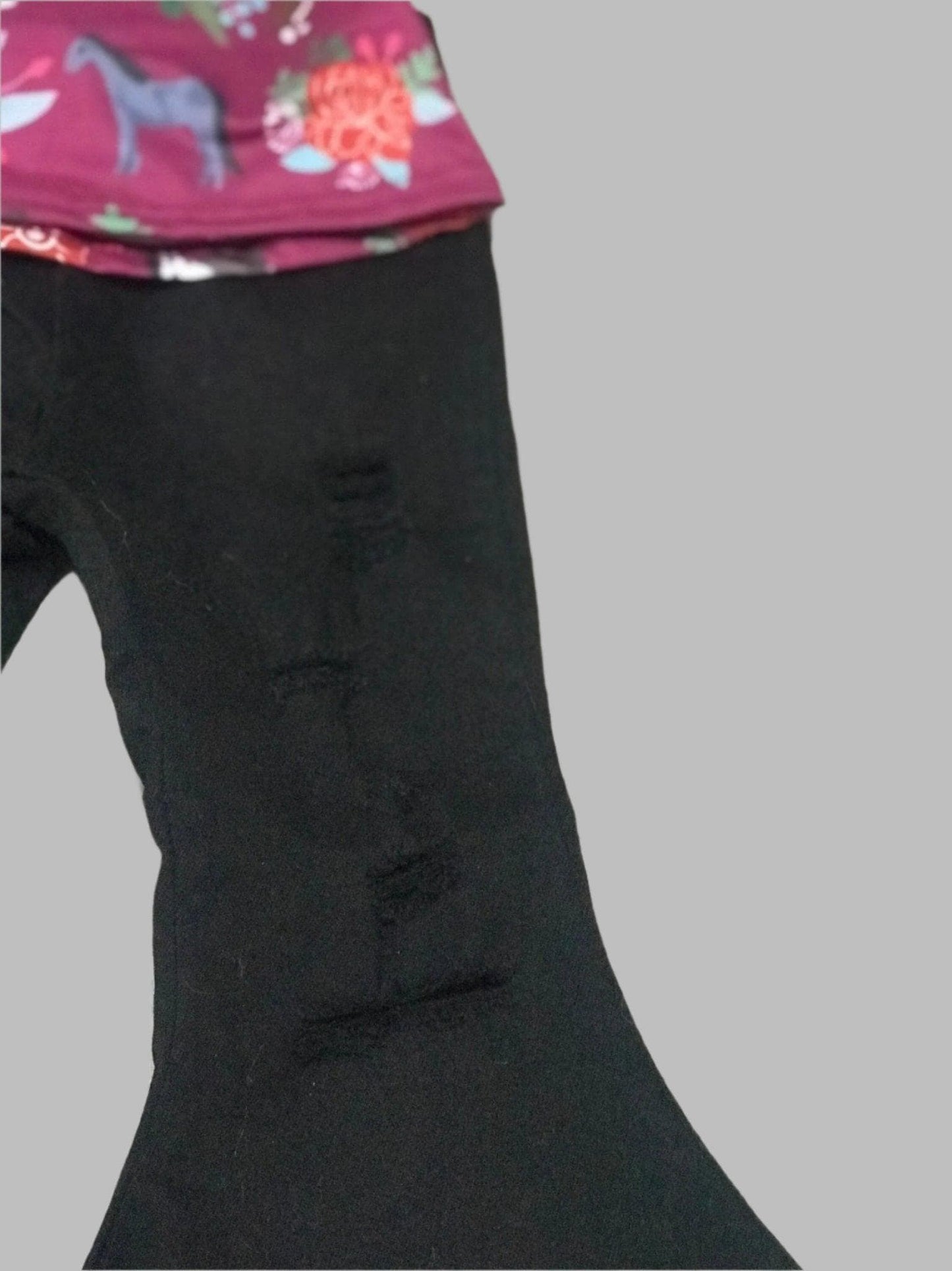 Girls Horse Outfit: Ruffled Blouse & Distressed Black Bell Bottom Jeans