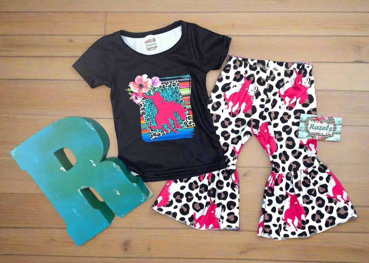 Hot Pink Bronc Rider Bell Bottom Outfit for Girls | Western Cowgirl Set