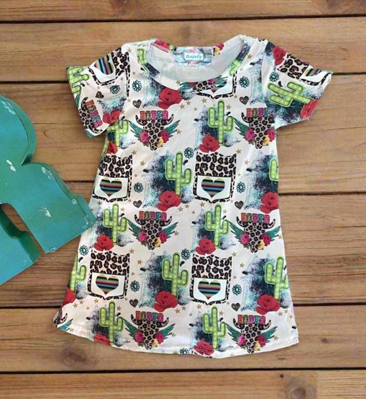 Rodeo T-Shirt Dress: Cheetah Skull Cactus Cowgirl Outfit