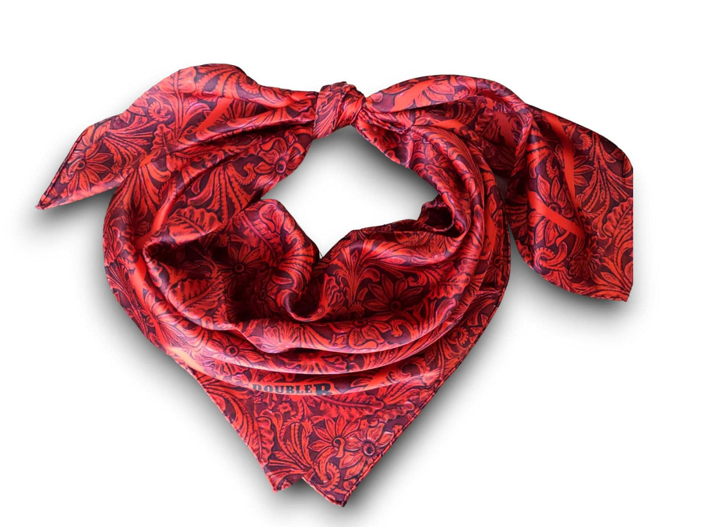 Wild Rag 100% Deep Burgundy Red Tooled Leather Cowboy Western Neck Scarf Bandanna by Double B Wild Rags