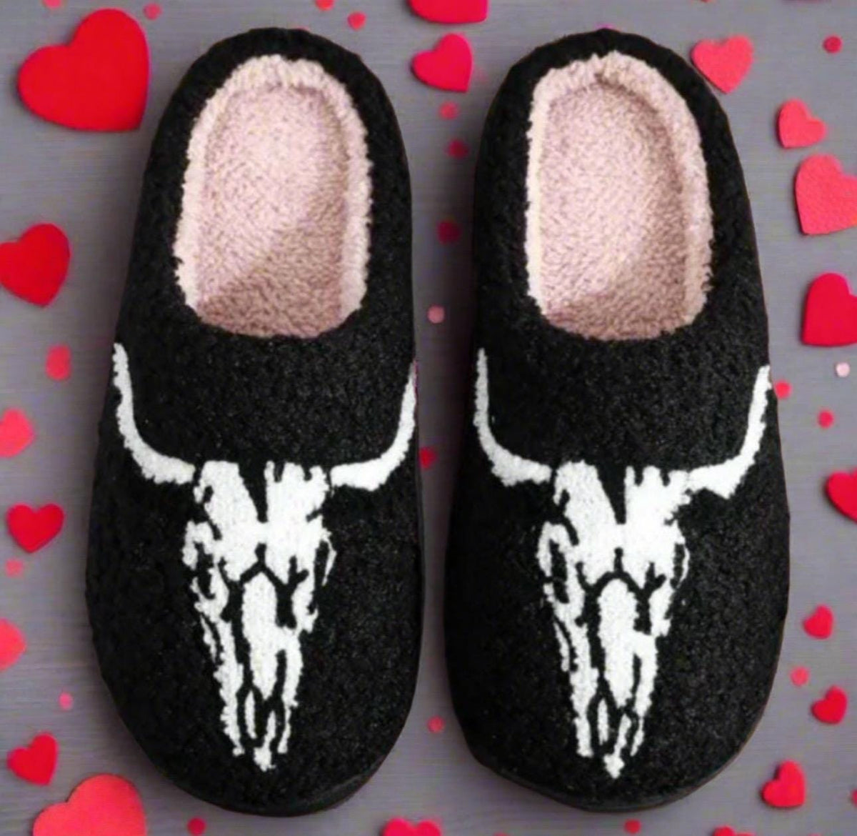 Longhorn Skull Slippers for Women, Western Slippers, Cowgirl House Shoes
