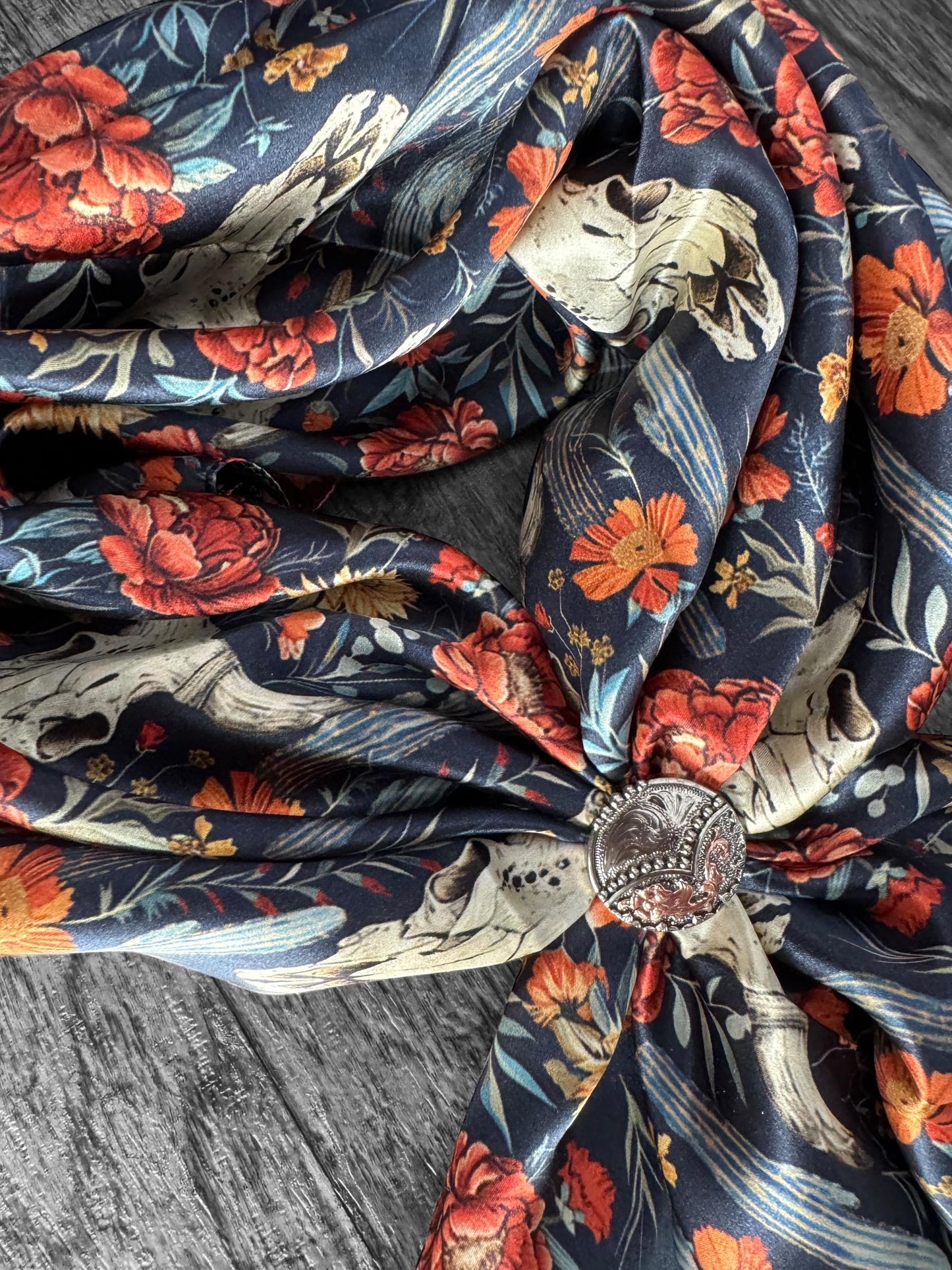 100% Silk Wild Rag Navy Blue Cow skulls and Cactus Double B Wild Rags