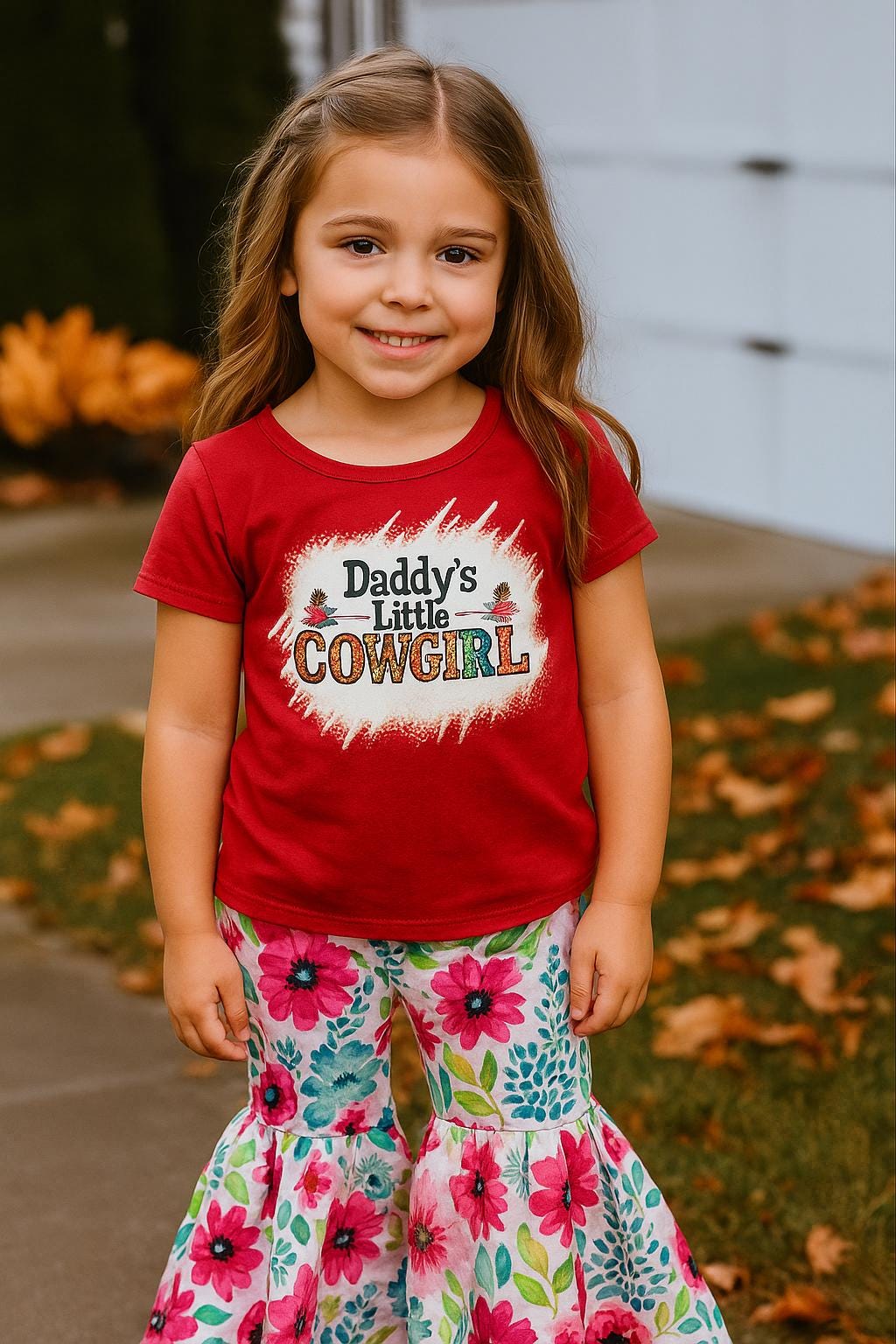 Daddy’s Little Cowgirl Bell Bottom Outfit for Girls | Western Floral Set