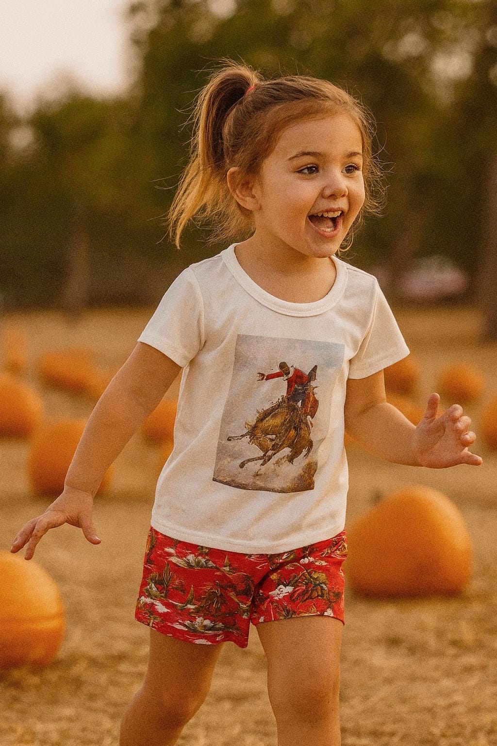Girls Western Outfit | Cowgirl Short Set | Bronc Rider Tee & Cowboy Print Shorts