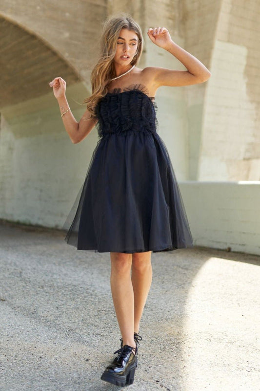 J.NNA Mesh Ruffle Tube Top Swing Dress - SmorgeousByGina
