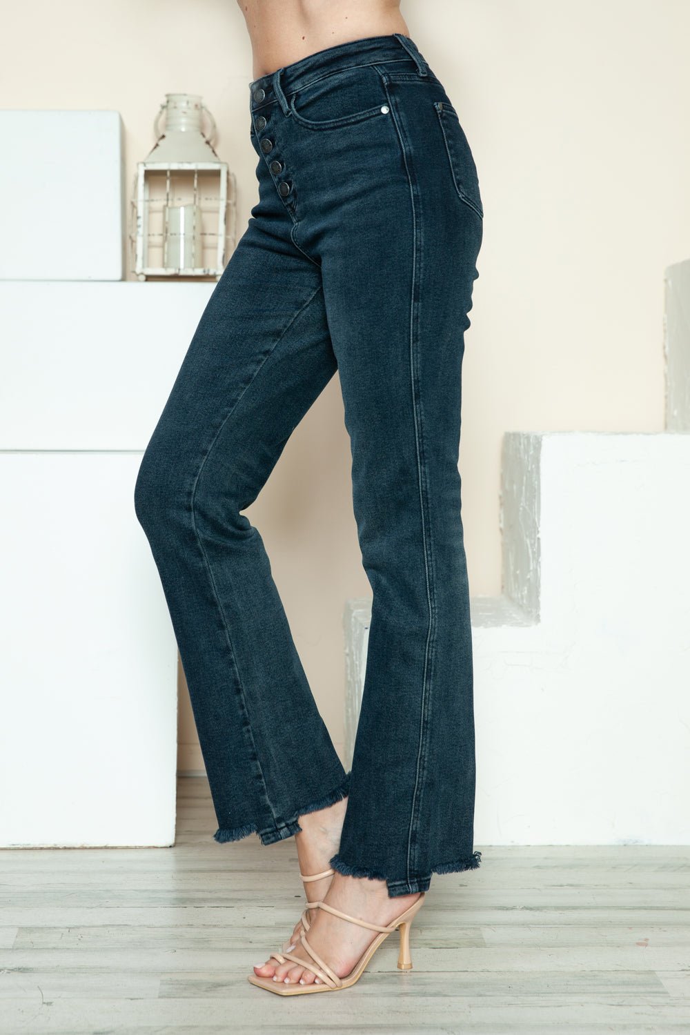 Judy Blue Full Size Button Fly Hem Destroy Straight Jeans - SmorgeousByGina