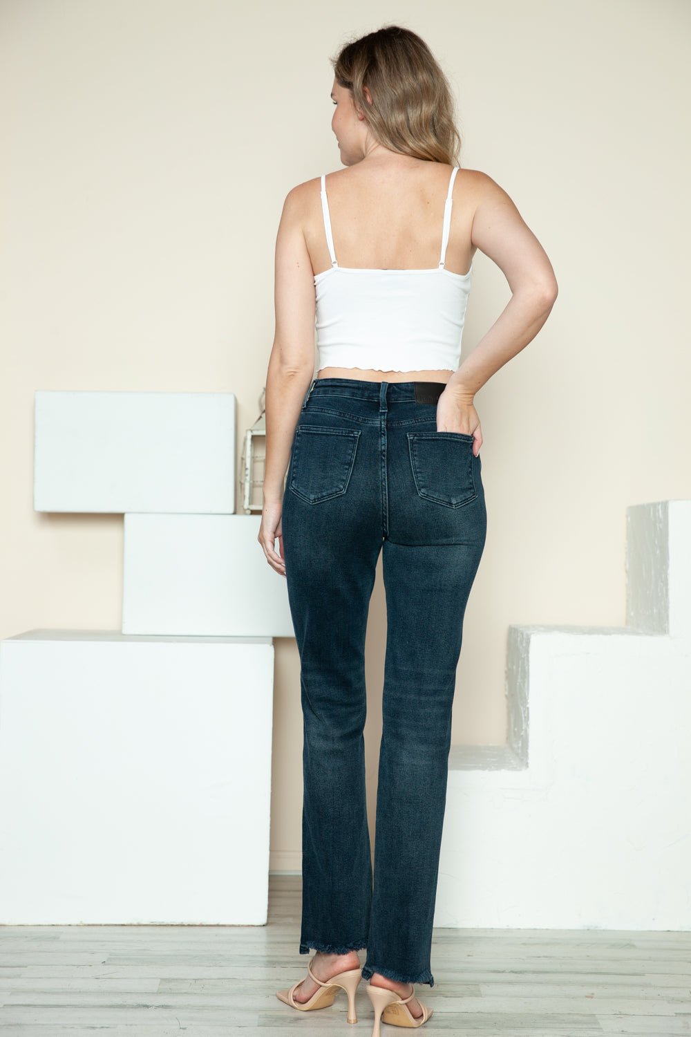 Judy Blue Full Size Button Fly Hem Destroy Straight Jeans - SmorgeousByGina