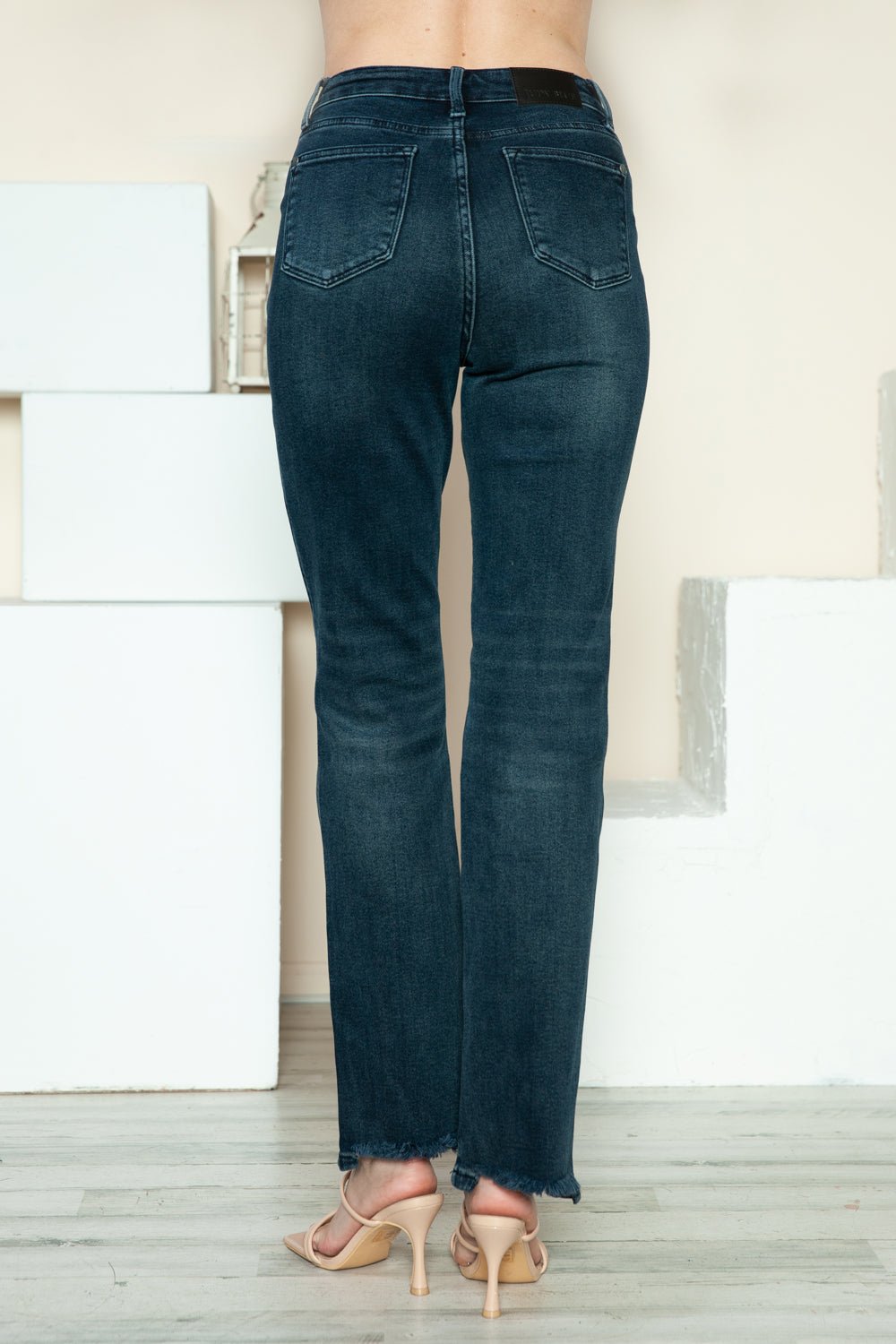 Judy Blue Full Size Button Fly Hem Destroy Straight Jeans - SmorgeousByGina