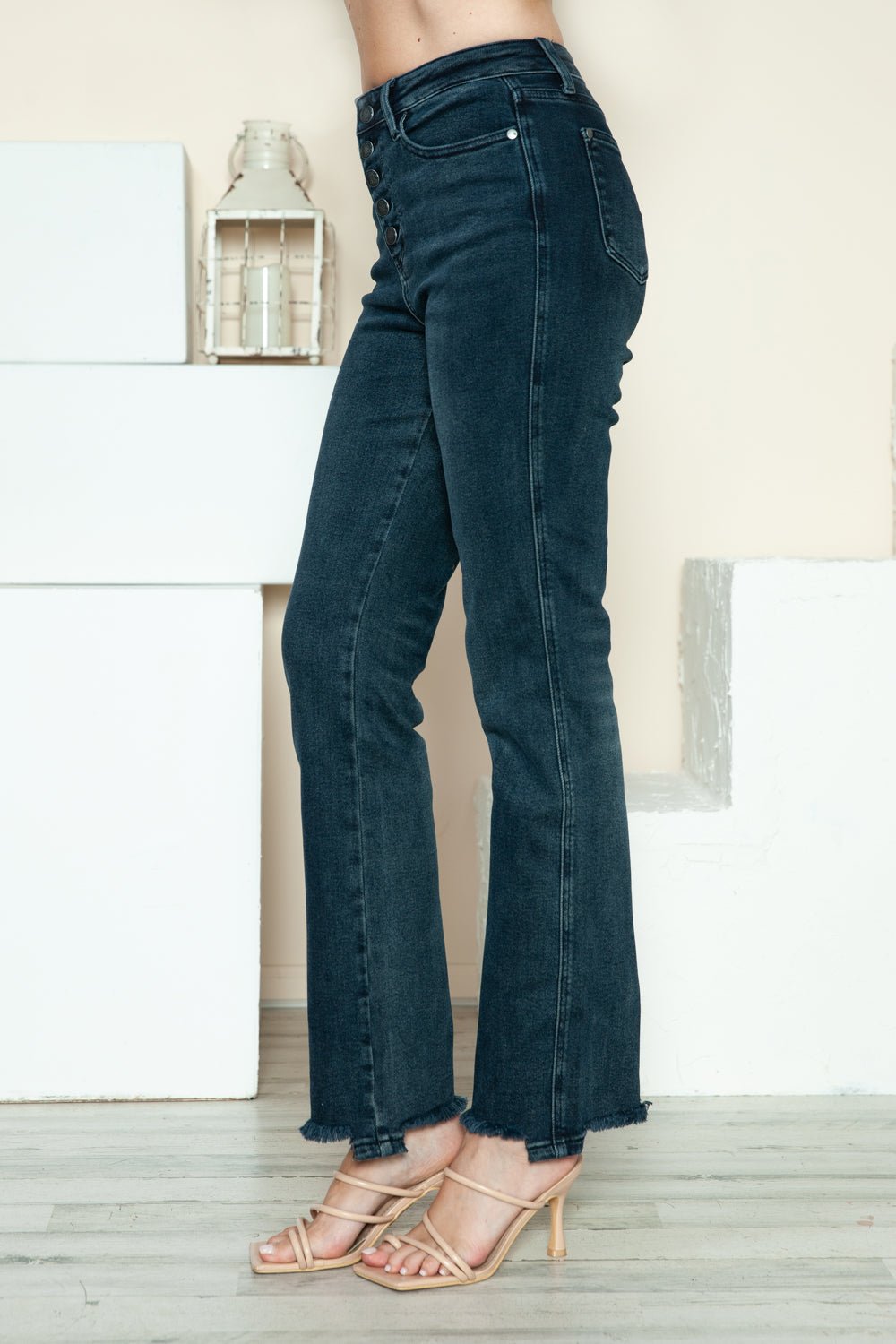 Judy Blue Full Size Button Fly Hem Destroy Straight Jeans - SmorgeousByGina