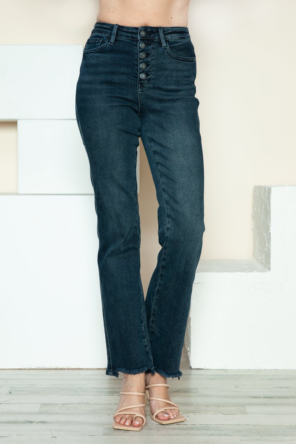 Judy Blue Full Size Button Fly Hem Destroy Straight Jeans - SmorgeousByGina
