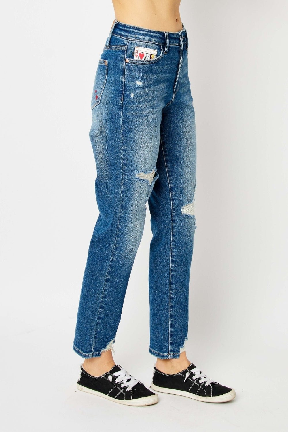 Judy Blue Full Size Queen Of Hearts Coin Pocket BF Jeans - SmorgeousByGina