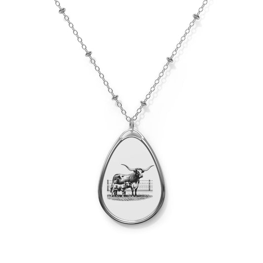 Longhorn Cattle Necklace, Oval Necklace, Longhorn Pendant, Cow Lover - SmorgeousByGina