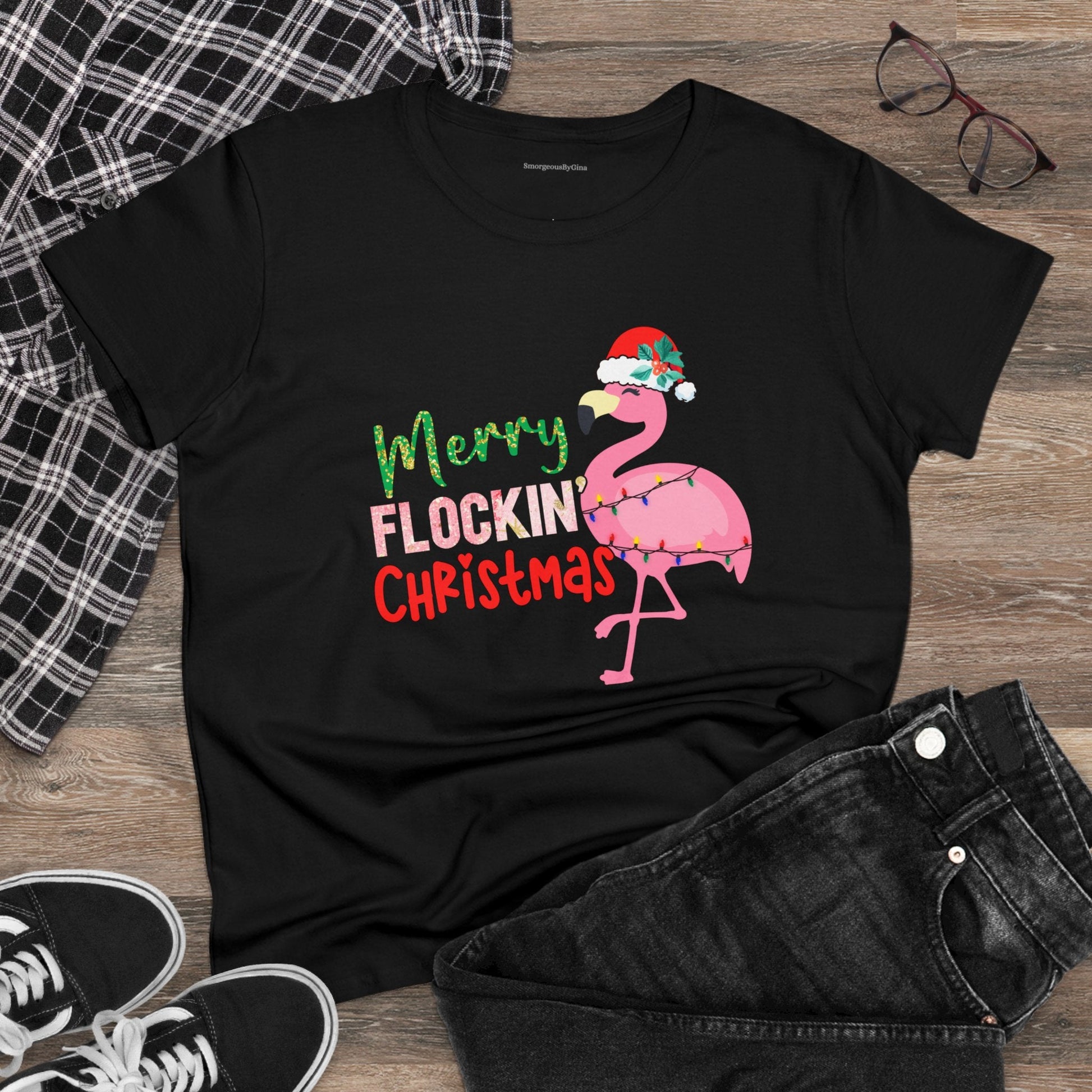 Merry Flockin Christmas Women's Midweight Cotton Tee - SmorgeousByGina