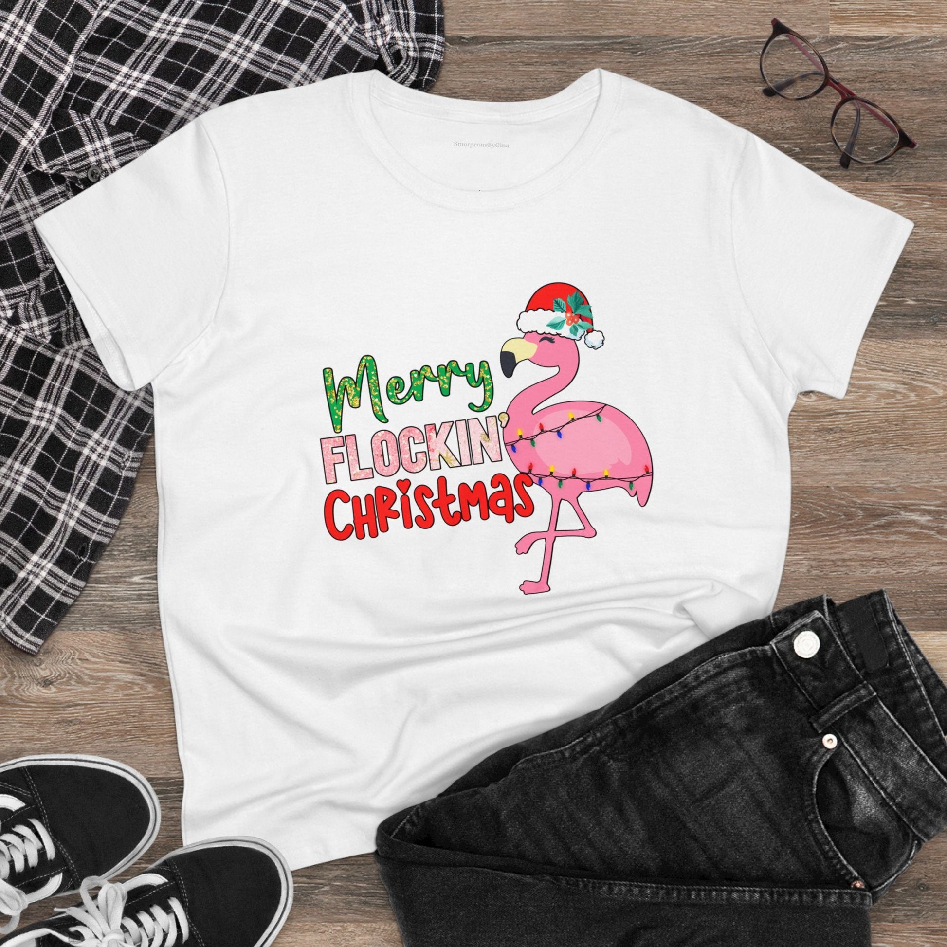 Merry Flockin Christmas Women's Midweight Cotton Tee - SmorgeousByGina