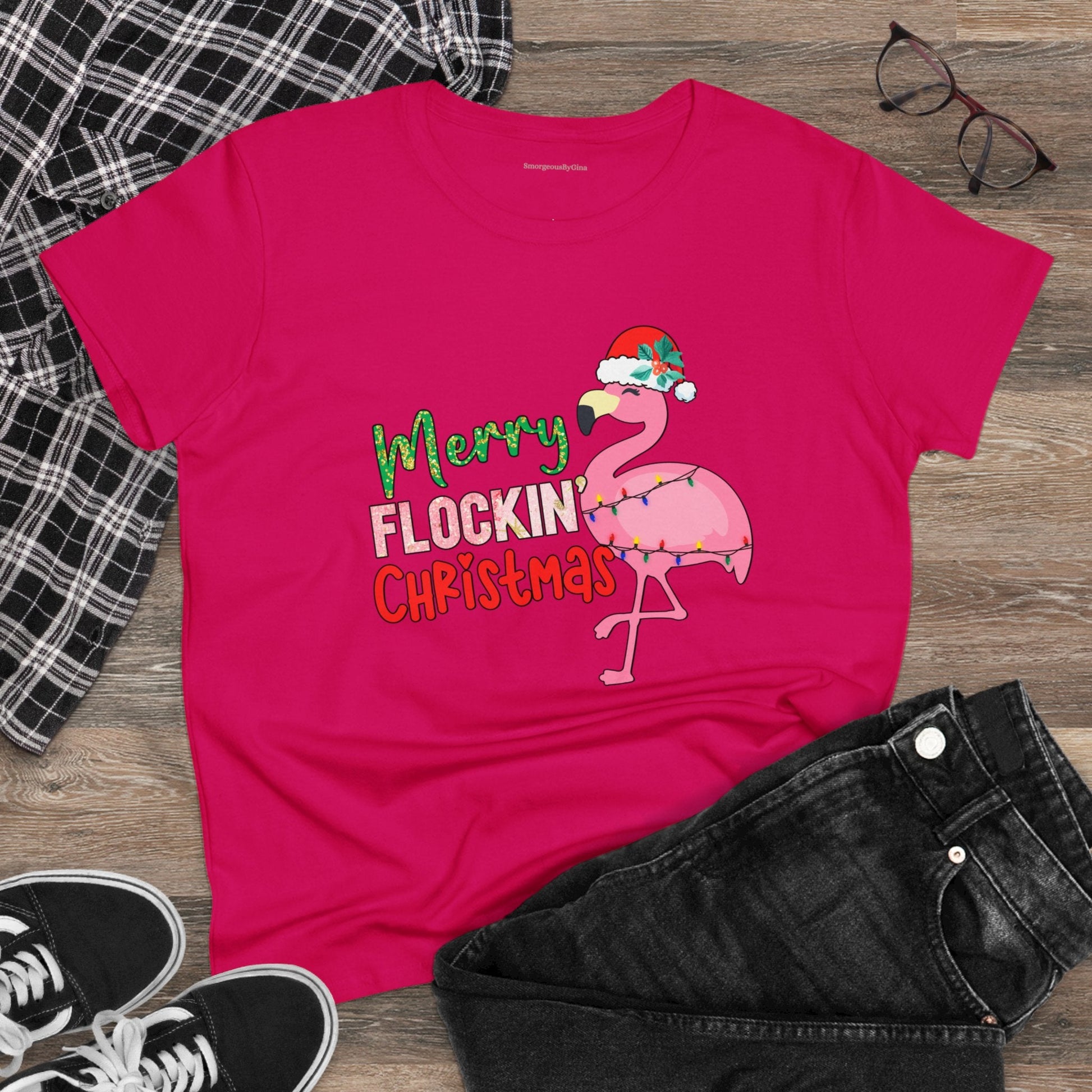 Merry Flockin Christmas Women's Midweight Cotton Tee - SmorgeousByGina
