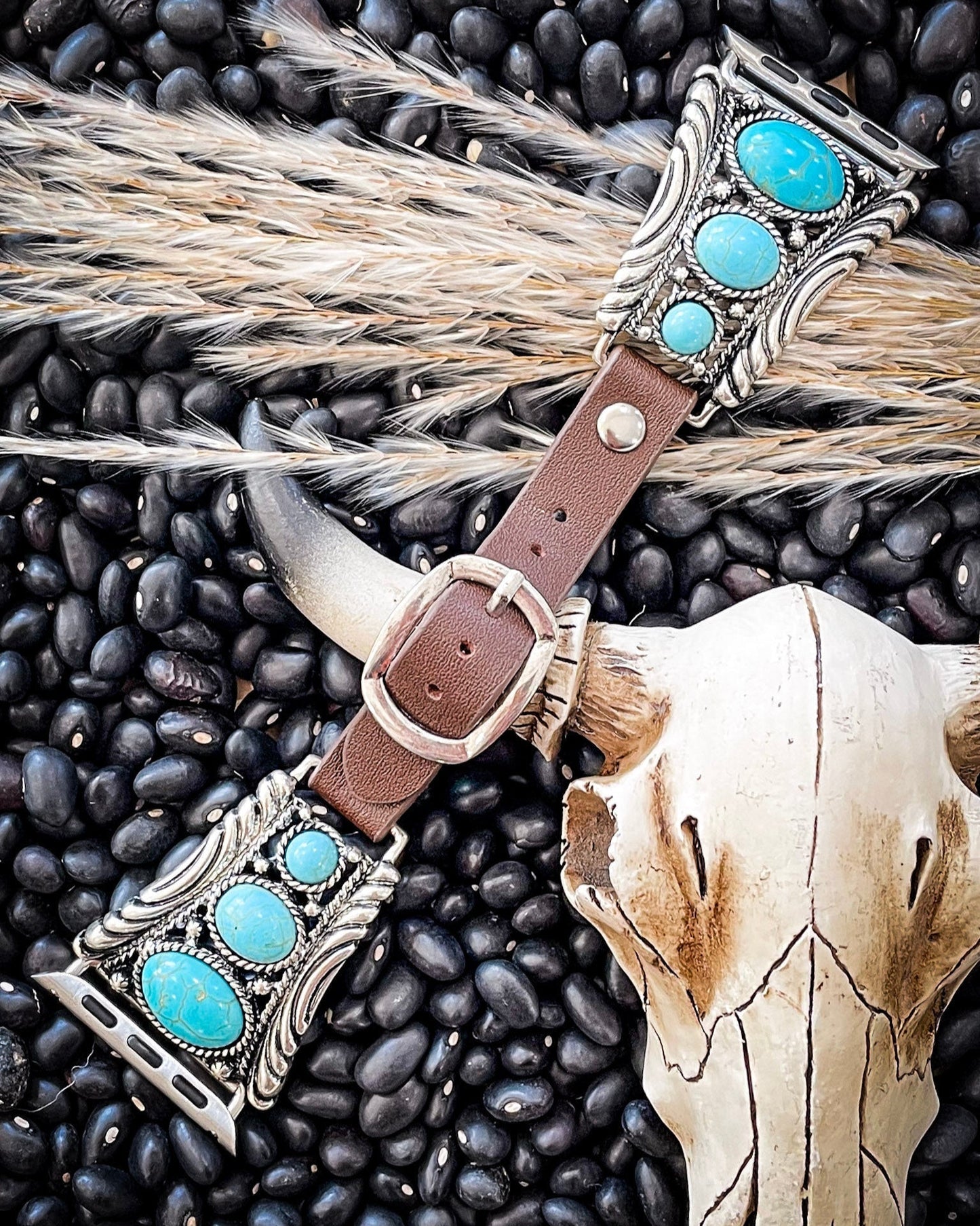 Nellie Western Style Faux Turquoise and Leather Watch Fashion Band