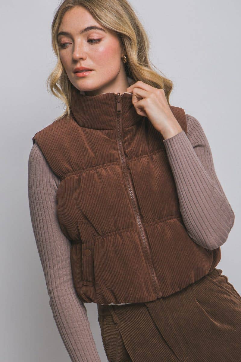 Reversible Corduroy Puffer Vest - 2 colors available