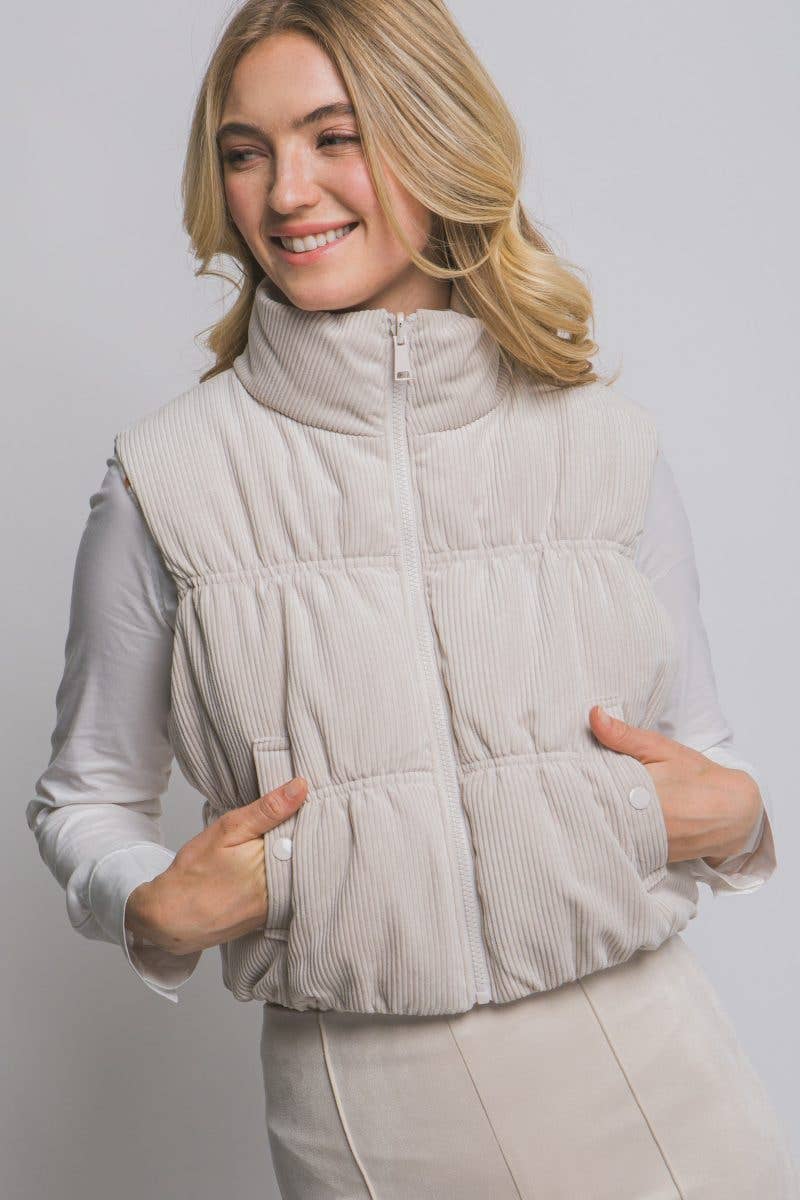 Reversible Corduroy Puffer Vest - 2 colors available