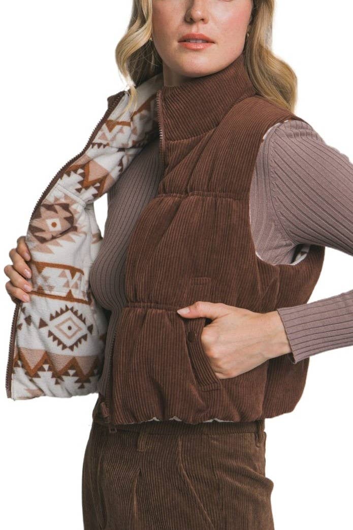 Reversible Corduroy Puffer Vest - 2 colors available