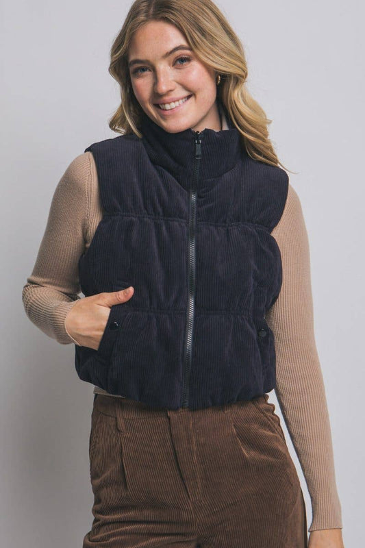 Reversible Corduroy Puffer Vest - 2 colors available