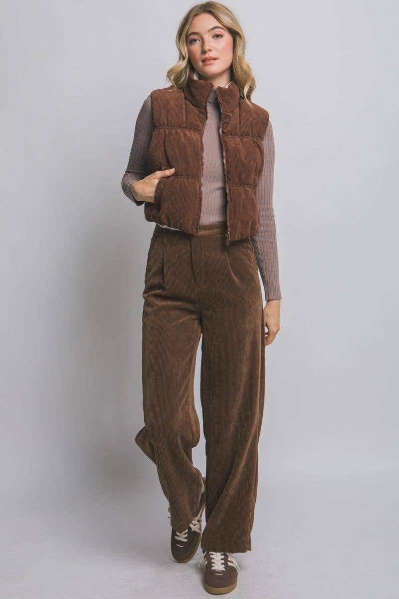 Reversible Corduroy Puffer Vest - 2 colors available