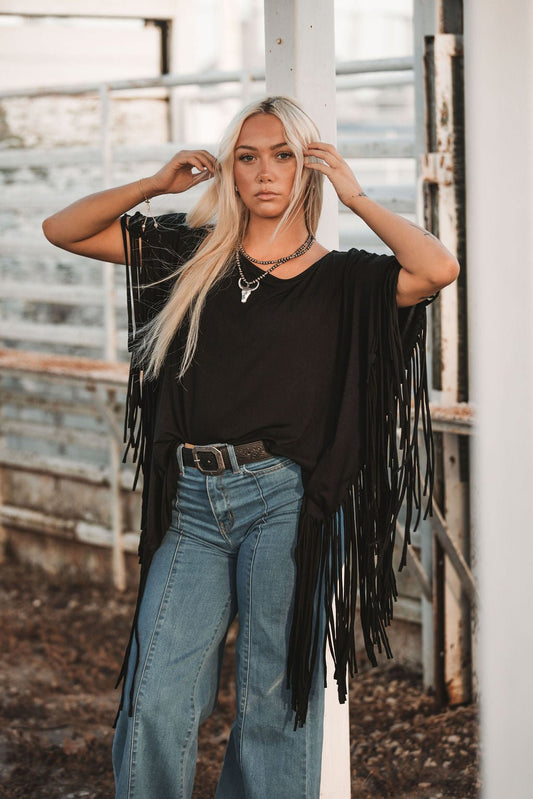 Showstopper Fringe Top - Black - small remains