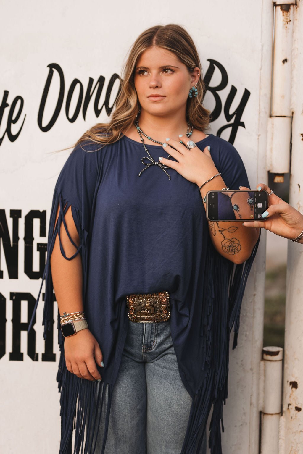 Showstopper Fringe Top - Denim - Small remains