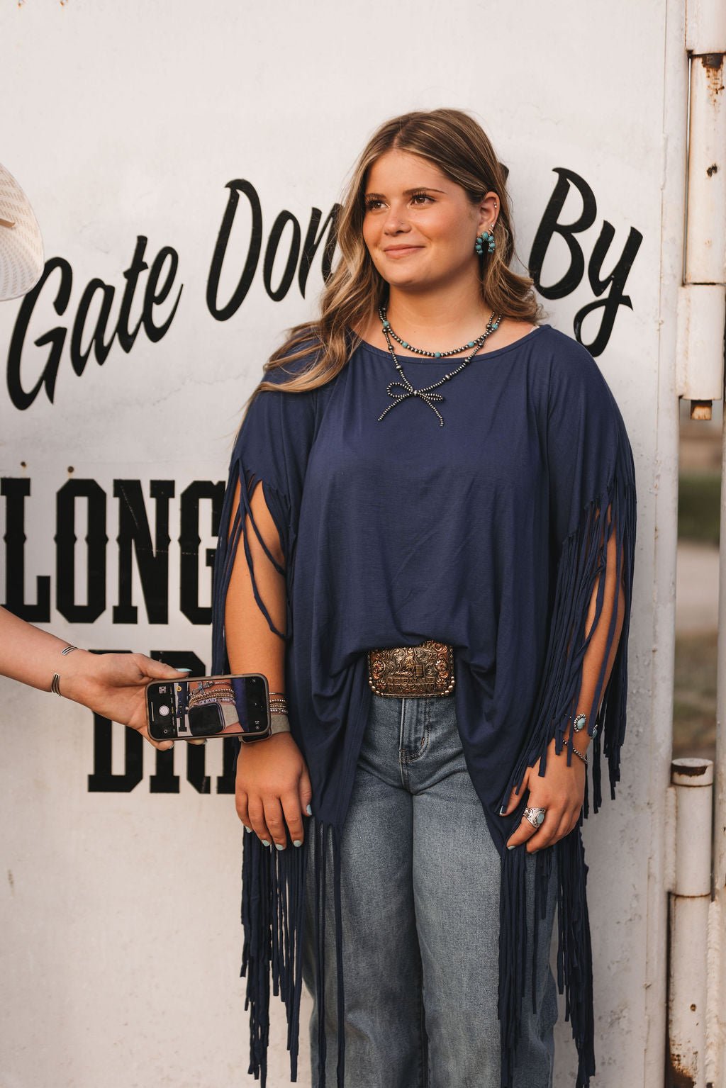 Showstopper Fringe Top - Denim - Small remains