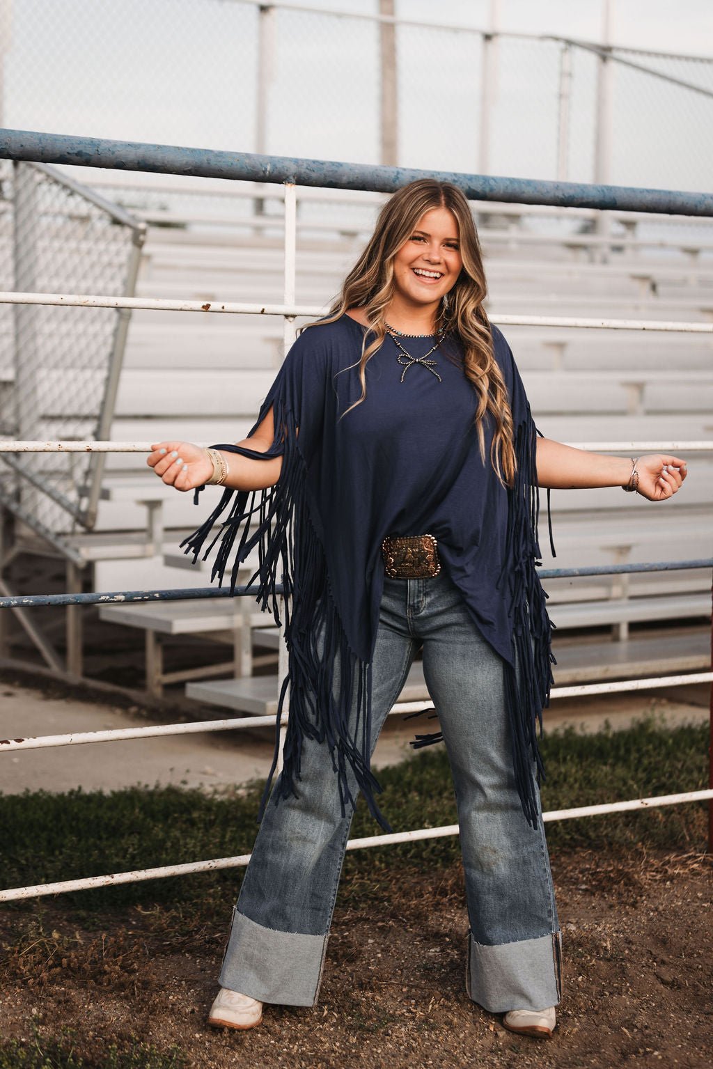 Showstopper Fringe Top - Denim - Small remains